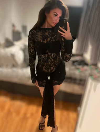 Mozision Lace Long Sleeve Sexy Mini Dress for Women – Black Sheer Ruched Bodycon Party Club Dress